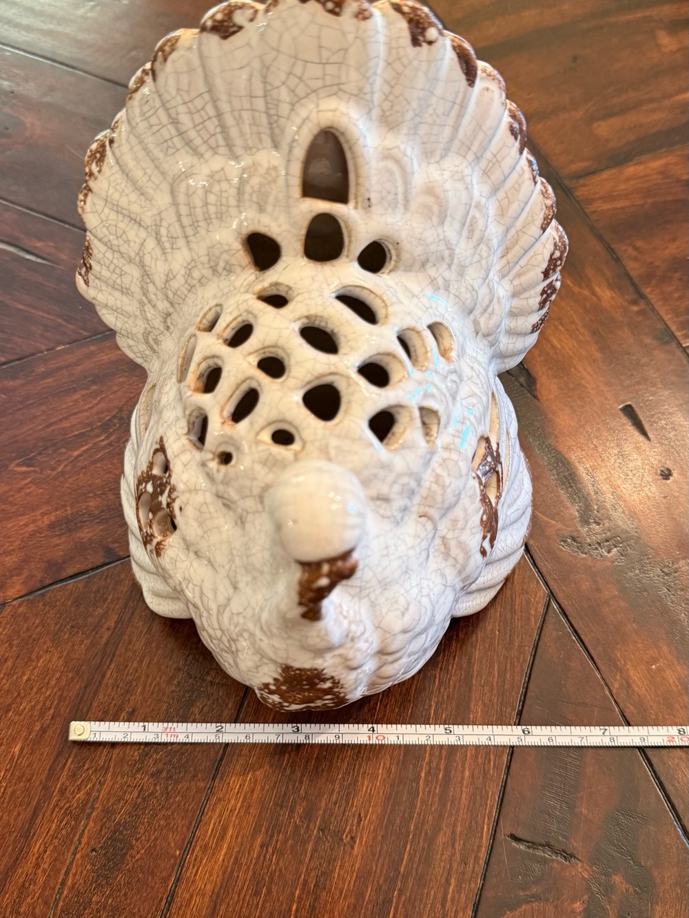 White Crackle Ceramic Turkey Figurine - Home Holiday Decor